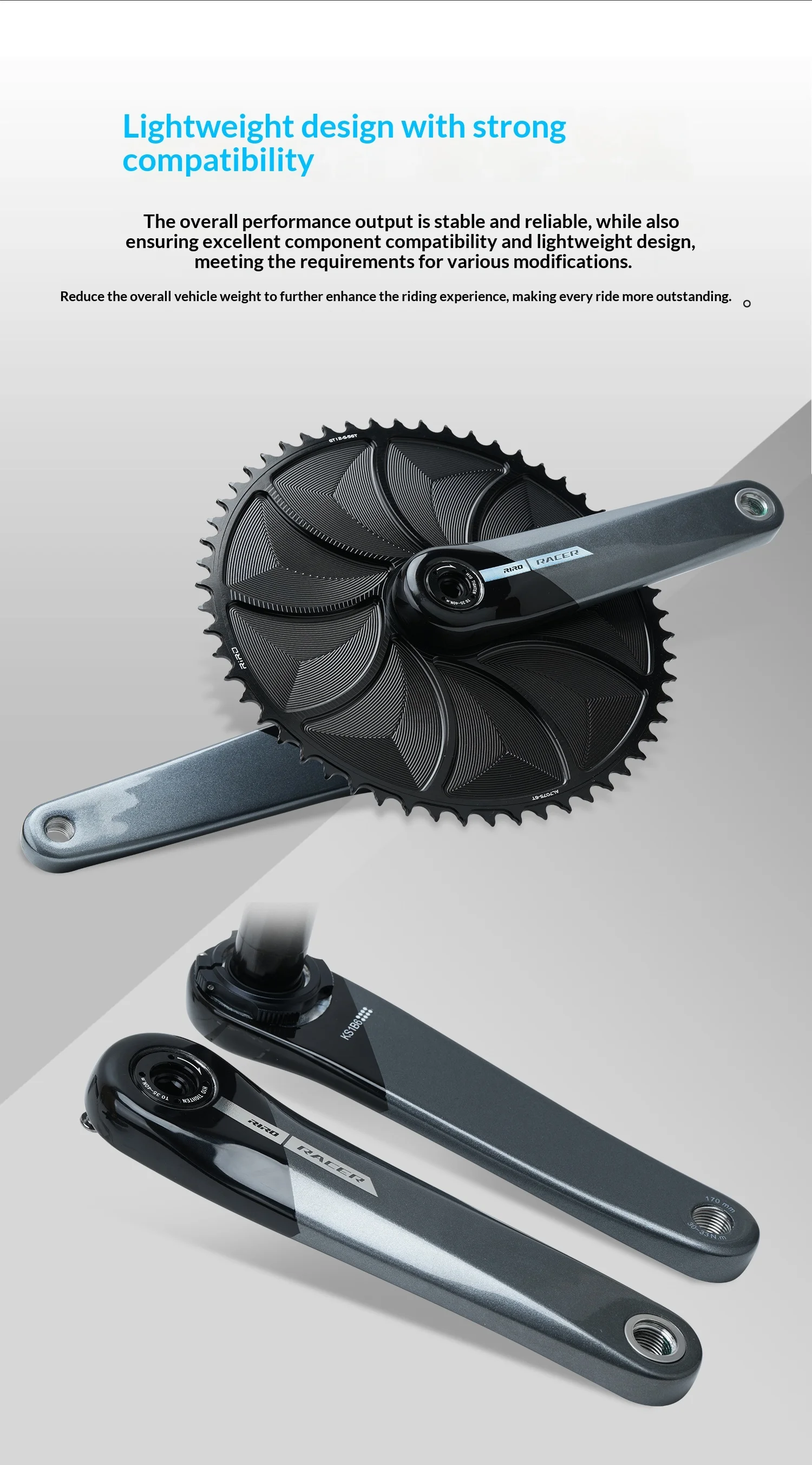 RIRO KSB Carbonfaser-Kurbelgarnitur für Rennrad/Klapprad, 24mm Spindel, 3-Bolzen-Direktmontage, kompatibel mit Leistungsmessern. – Detail 3