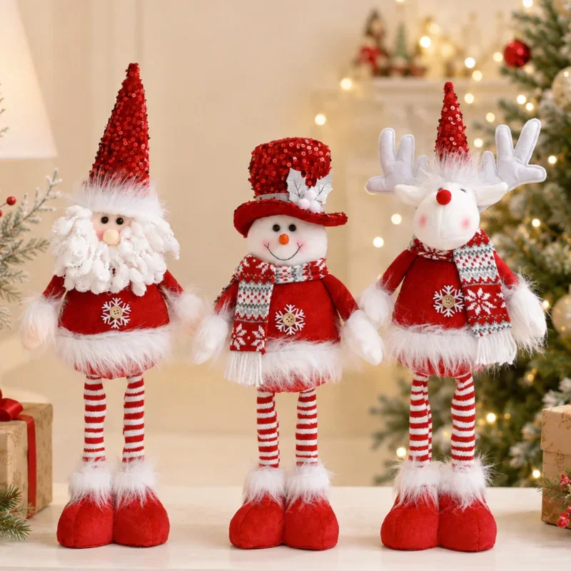 Creative 1PC Christmas Telescopic Santa Snowman Elk Tabletop Ornament, Red Sequined Hat Telescopic Festive Atmosphere Cabinet De