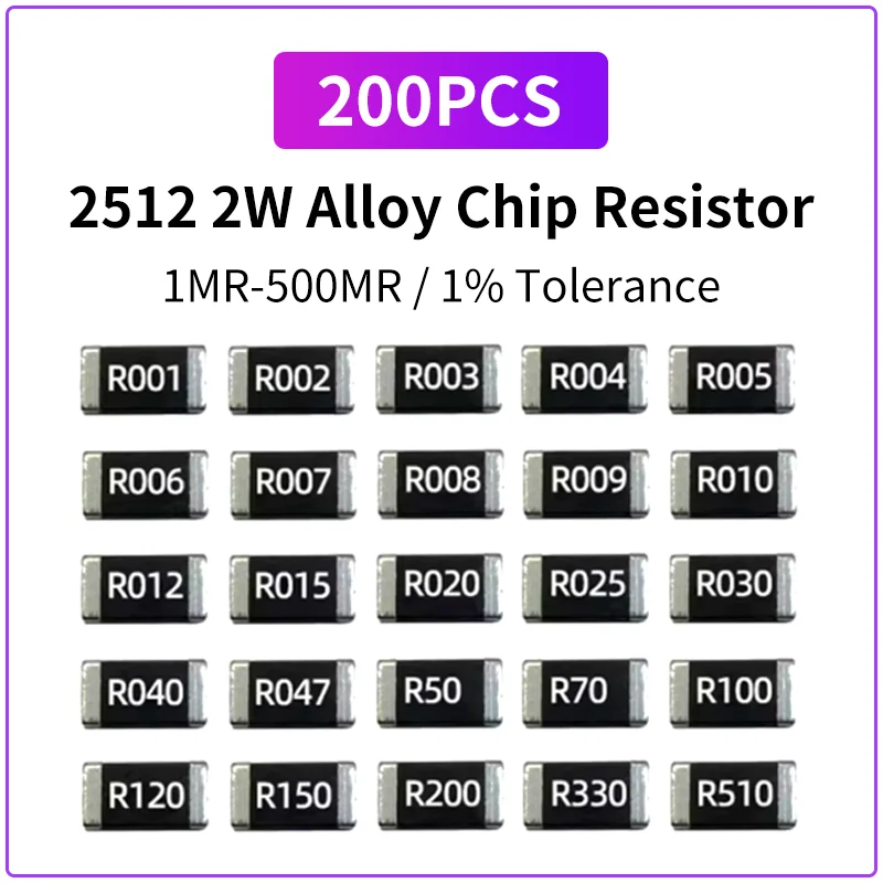 

200 шт. 2W резисторы из сплава R001 R002 R003 R004 R008 R009 R010 R012 R015 2512 1% R020 R025 R060 R070 R100 R120 R150 R300 6.4X3.2MM