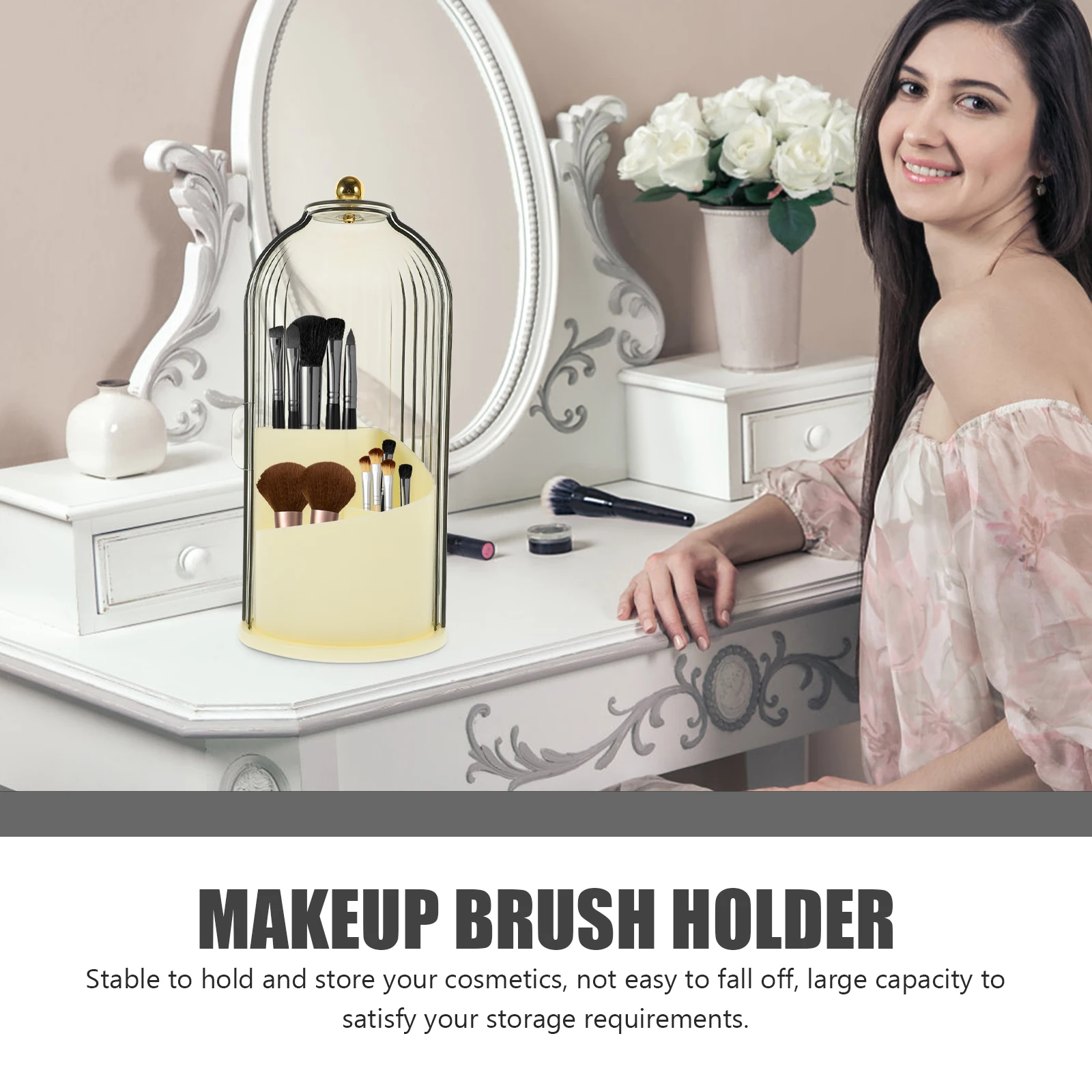 

Elegant Clear Makeup Brushes Organizer With Lid Creative Rotating Brush Holder For Makeup Stationery And More