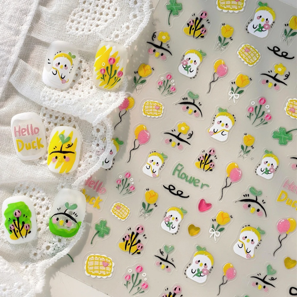 

Duck Balloon Tulips Flowers Grass Lovely Cartoon 3D Jelly Self Adhesive Nail Art Stickers 5D Embossed Reliefs Manicure Decals