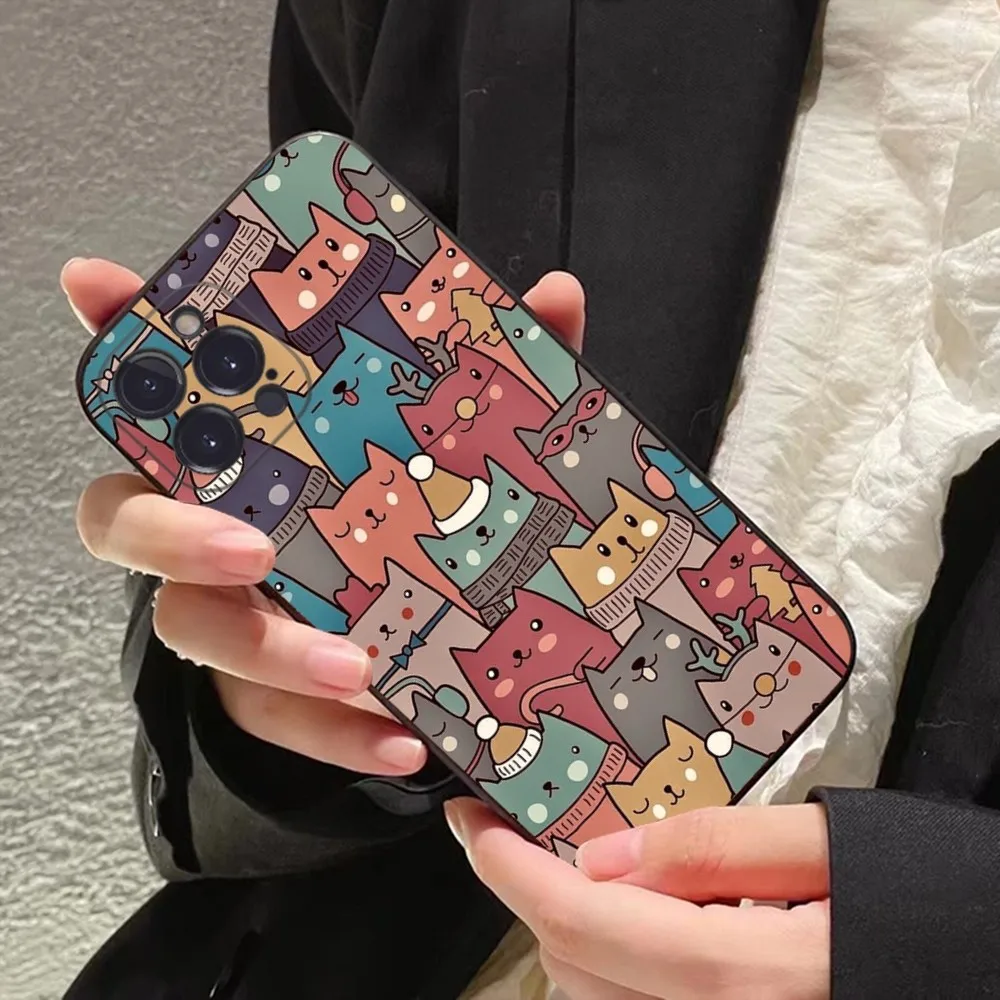 Cartoon Cute Cats Background Phone Case For iPhone 14 11 12 13 Mini Pro XS Max Cover 6 7 8 Plus X XR SE 2020 Funda Shell