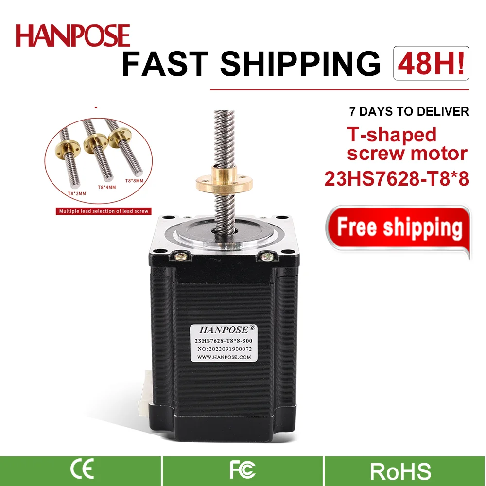 HANPOSE linear stepper motor nema23 23HS7628-T8*8 screw motor 2.8A 0.4N.M 76mm screw length 100mm-400mm For CNC 3D Printer Parts