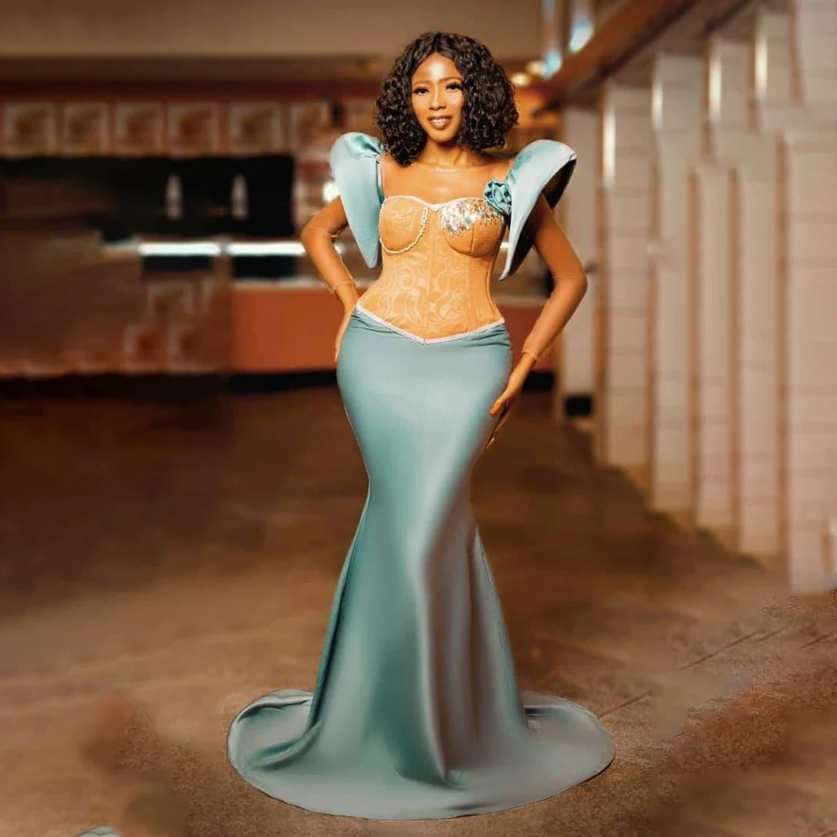 Vestido de noite longo com apliques de cores raras, ilusão de manga completa, aso ebi, vestidos de baile, sereia, renda, costas, vestido de festa formal