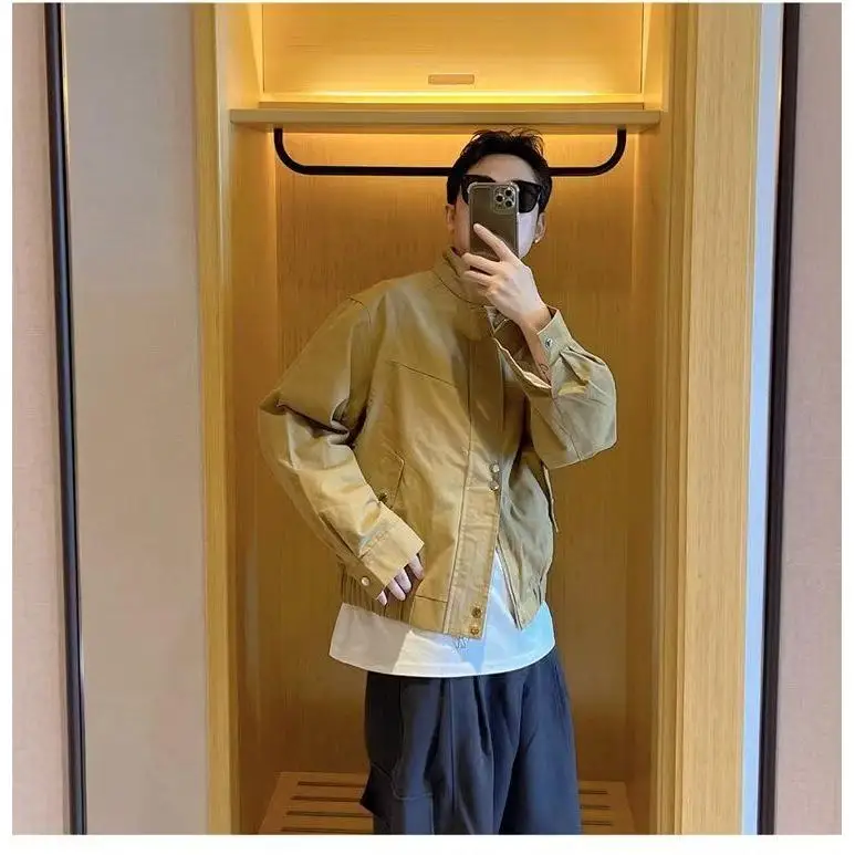 

Loose Casual Pure Color Orange Baseball Jaet Flight Jaet Outerwear Versatile ape Polyester Cotton Blend Winter Coat