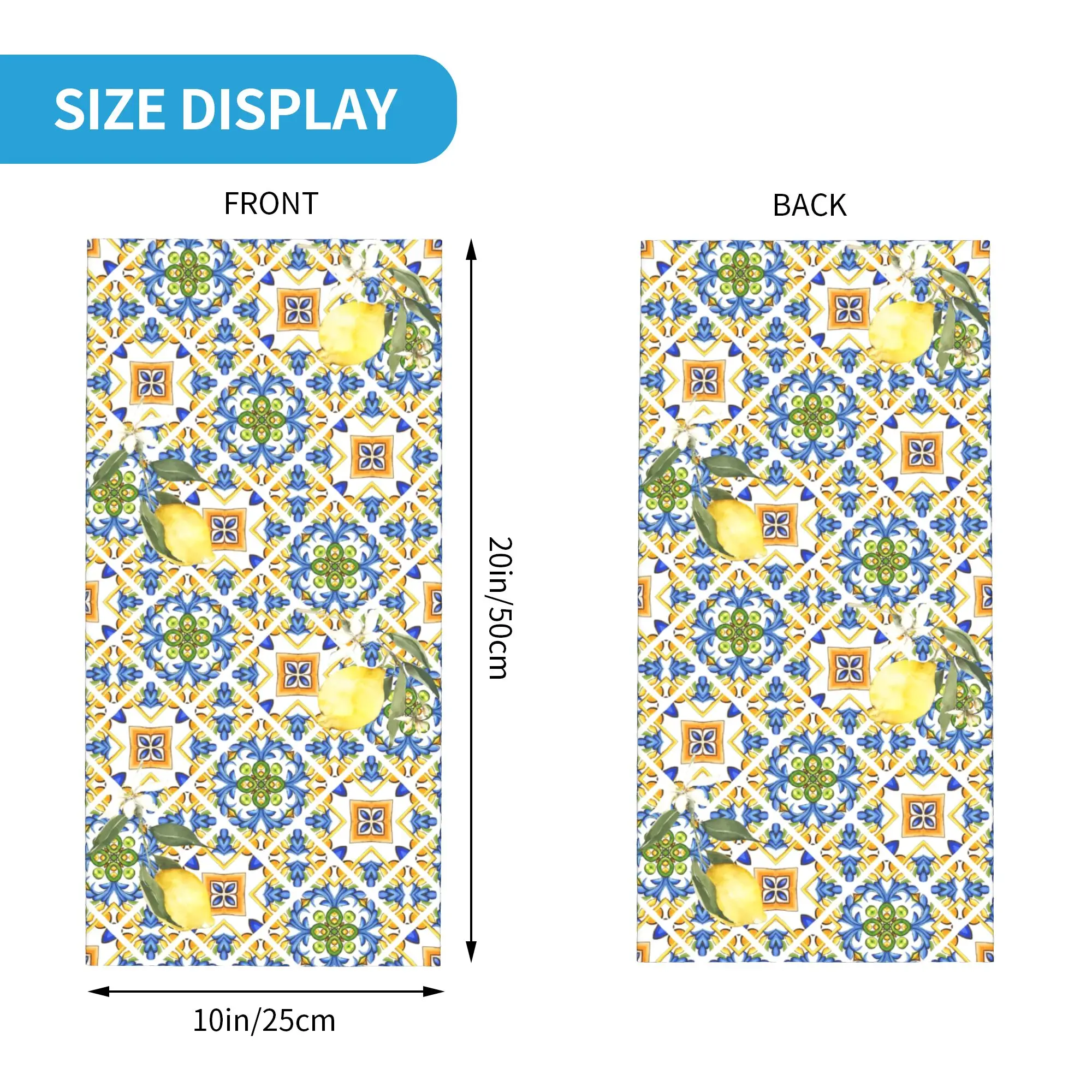 Summer Citrus Mosaic Sicilian Lemon Fruit Bandana Neck Gaiter Printed Wrap Mask Scarf Headband Hiking Fishing for Men Women
