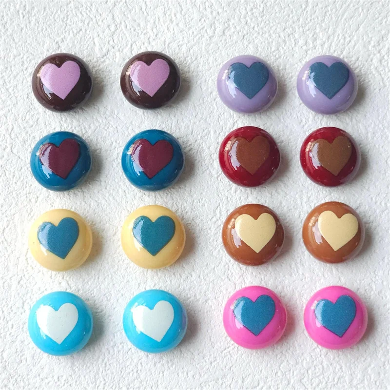 New arrived 50pcs/lot 16mm hearts pattern print geometry rounds shape resin cabochon beads diy jewelry garment hair accessory