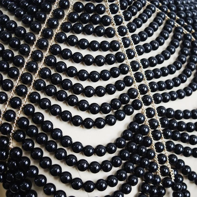 49MD Womens Multi Layered Imitation Pearl Necklace Statement Adjustable Size Shoulder Chain Tops Sexy Body Jewelry