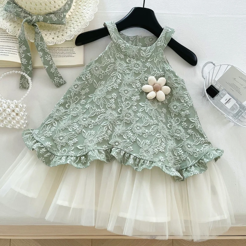 Vestido para niña, novedad De verano, vestido veraniego De malla Jacquard con lazo Vintage para niña con sombrero, Ropa para niña, Ropa De Niña