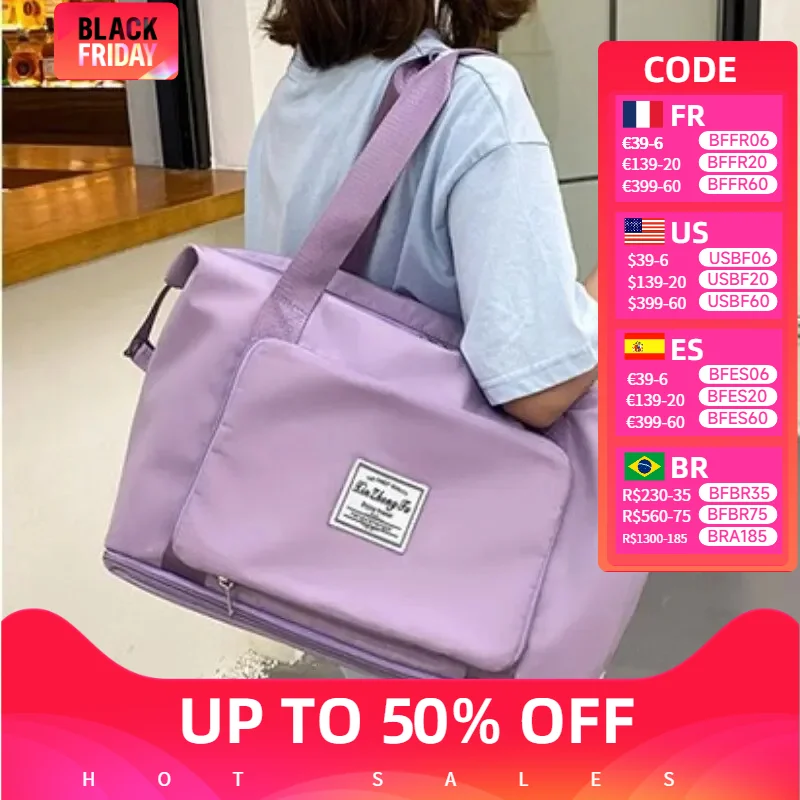 Bolsa de viaje de nailon para mujer, bolsa de mano impermeable para deportes y gimnasio, bolsa de almacenamiento de equipaje de gran capacidad