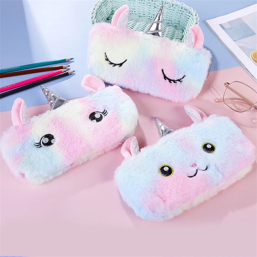 Pencil Case Cute Pen Bags Pouch Plush Kawaii Unicorn Piornik Stationary Kanken Back To School Supplies Trousse Material Escolar