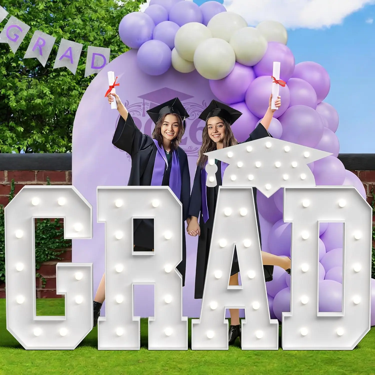 

Class of 2026 Marquee Letters 4ft Large Light Up Letters for Graduation Decorations Cool White Light Foam Board Yard Signs Backdrops (GRAD) 4 Pcs