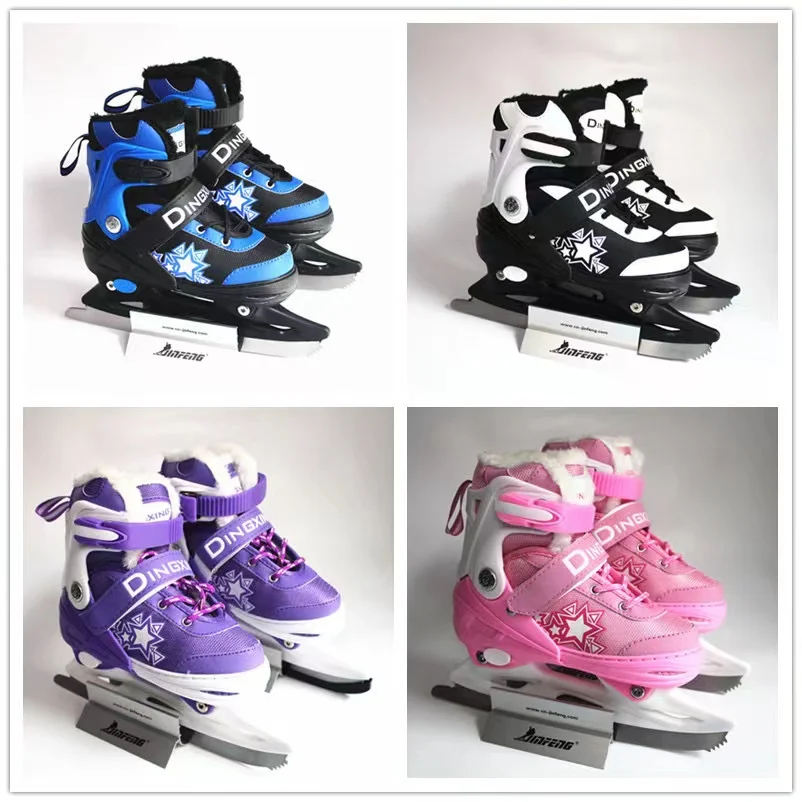 Professional Ice Figure Skates Shoes with Ice Blade, Adjustable Sneakers, Telescopic Thermal Warm, Thicken Speed, Winter