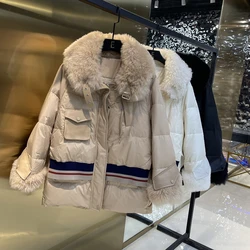 2023 donne inverno collo di pelliccia di montone naturale piumino d'oca stile dolce cappotti femminili di lusso Streetwear