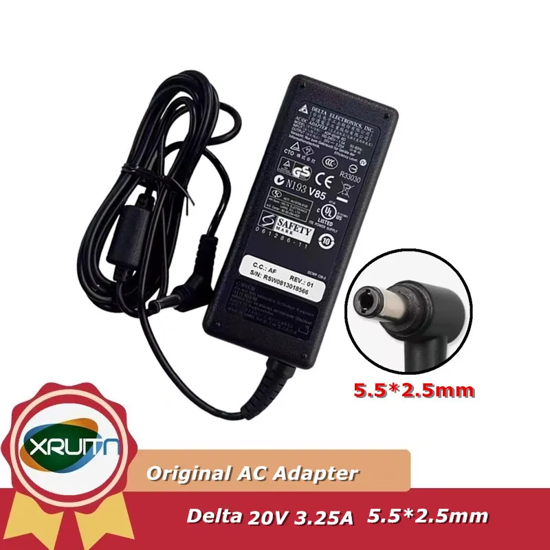 

Оригинальный адаптер переменного тока для ноутбука Delta 20 В 3,25 А ADP-65HB BD, зарядное устройство, 65 Вт, оригинальный адаптер 5,5*2,5 мм