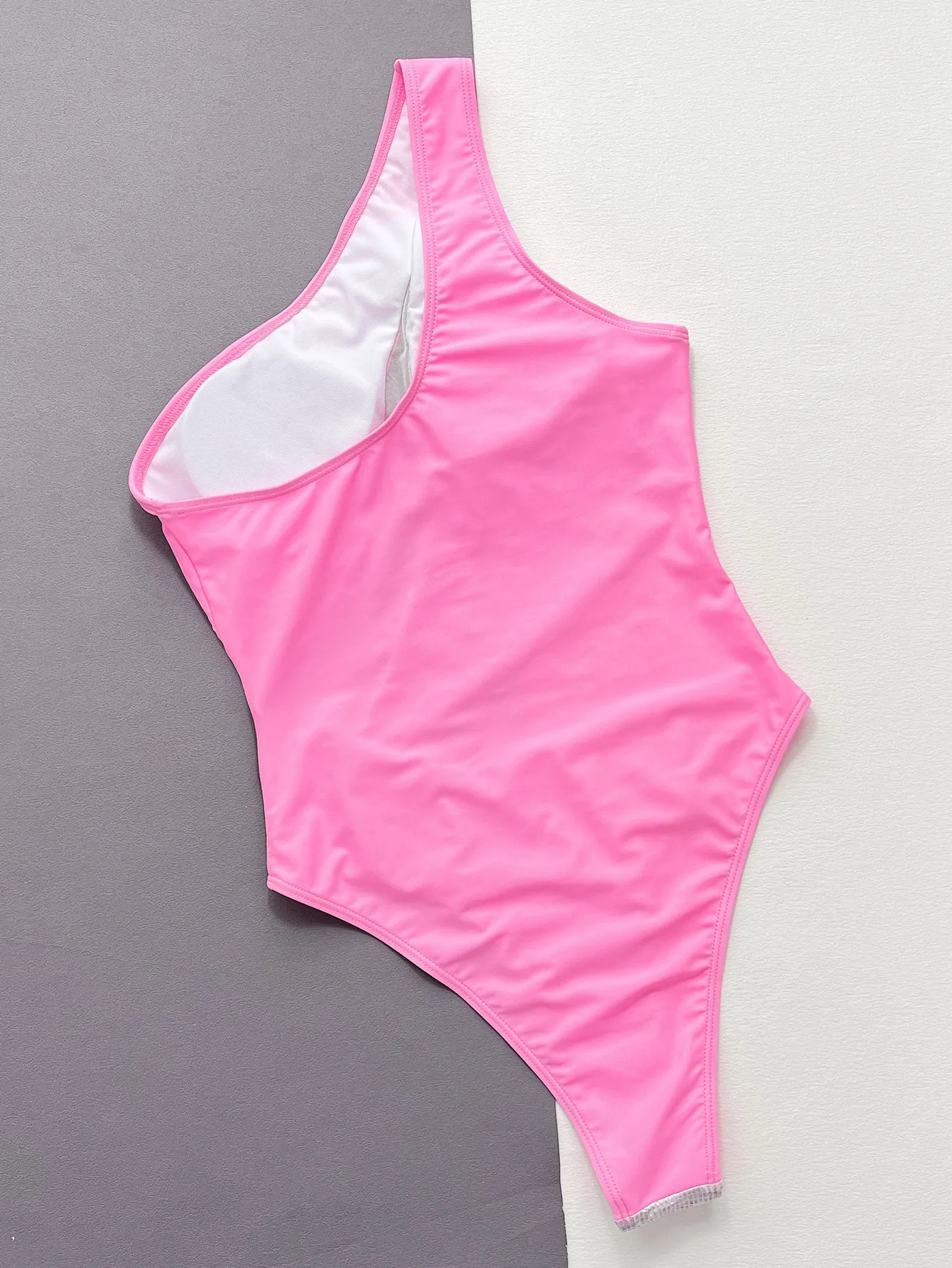 New Sexy Splicing Mesh One Piece Swimsuit Women One Shoulder Bathing Suit High Cut Monokini Swimwear Bodysuit Beach Wear Bather