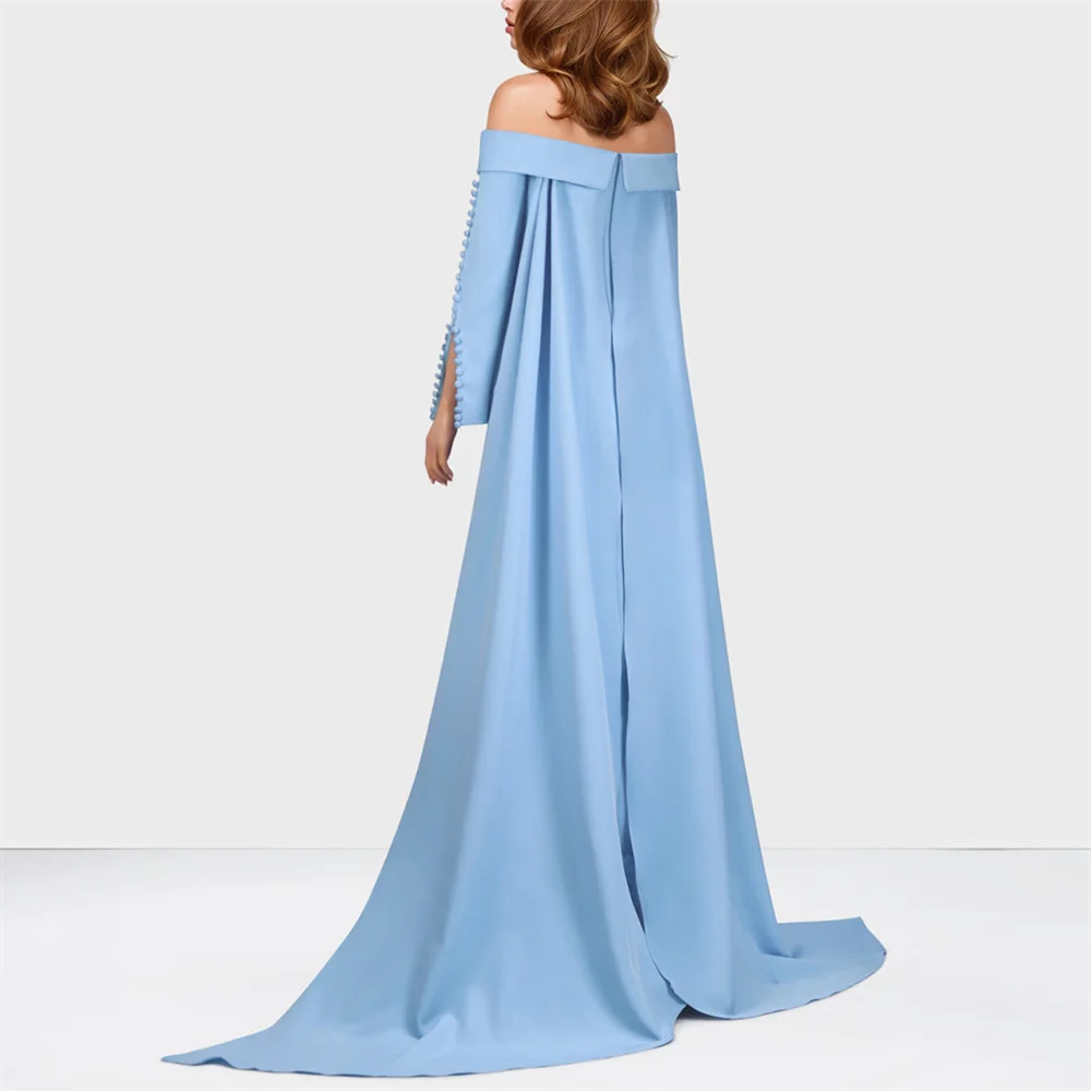 ROYET Blue Flower Evening Gown Strapless Full Button Sleeve A Line Floor Length Sweep Train Vintage Woman Prom Gown New