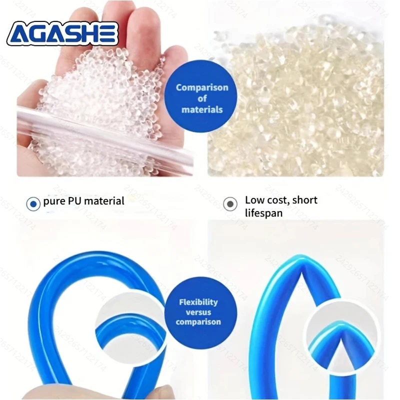 خرطوم ضاغط الهواء AGASEH - خرطوم PU معزز مرن بطول 10/20/30 متر مع تركيبات، مقيدات الانحناء، قارنة توصيل سريعة صناعية وP