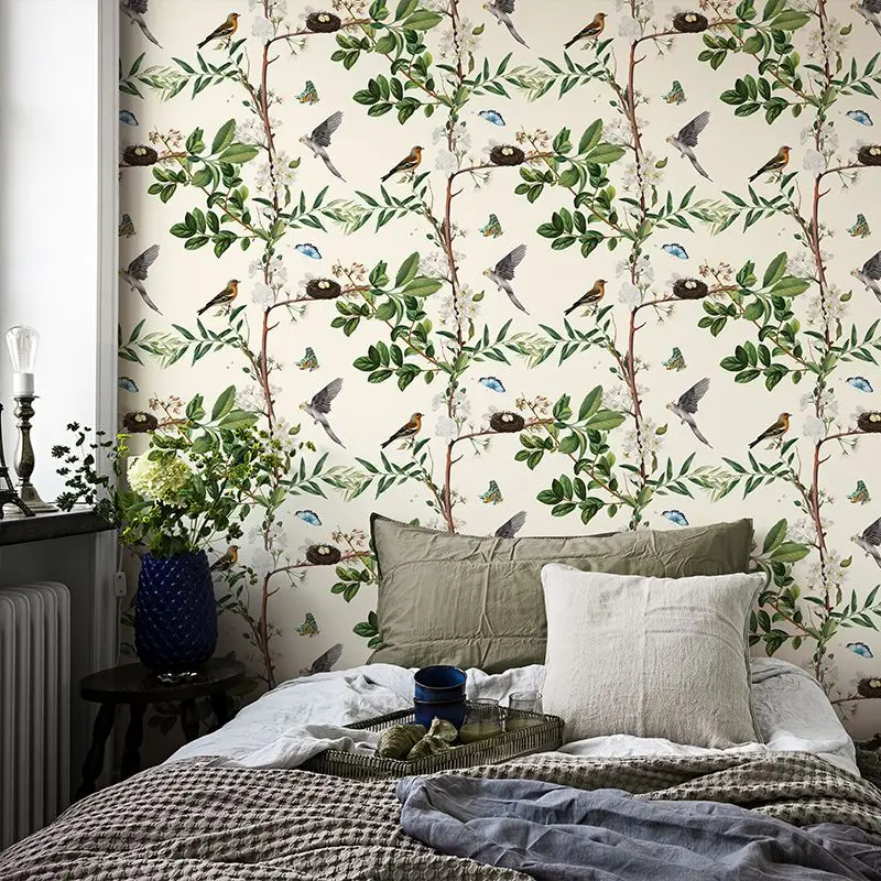 

Retro Swallow Flower Wallpaper Self Adhesive Bedroom Animal Floral Murals Wallpapers for Living Room Cabinet Shelf Home Decor