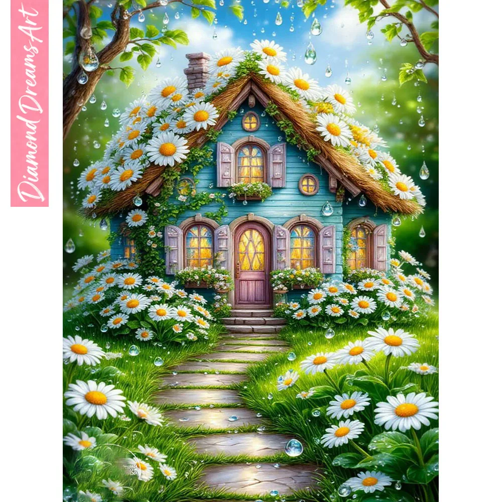 

Новинки 2025: Алмазная вышивка «Мультяшный домик с цветами», пейзаж, полностью ручная работа, без рамы, подарок
