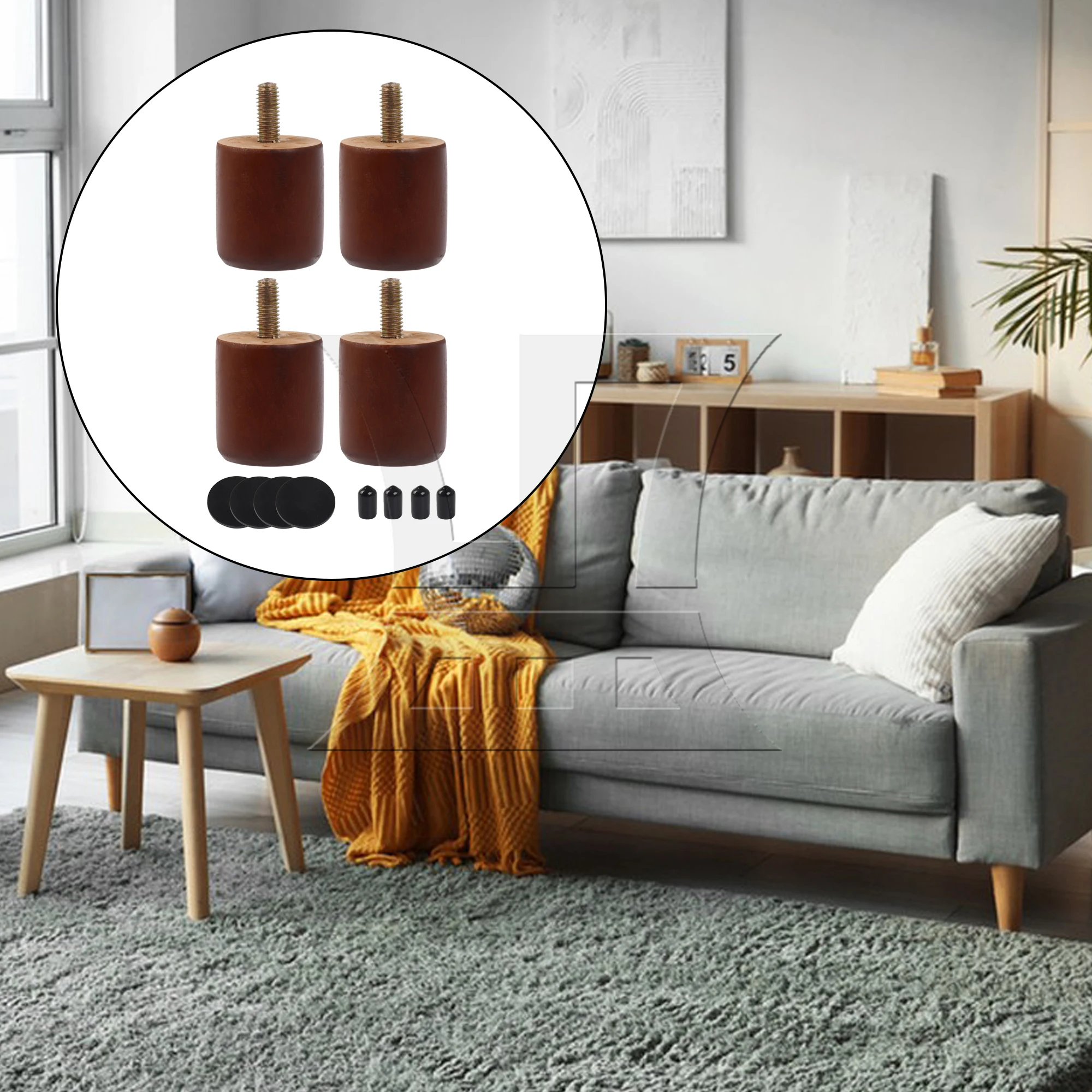 4 peças de pernas de móveis marrons para cadeira, sofá, cama, mesa, 1,5x1,38 polegadas