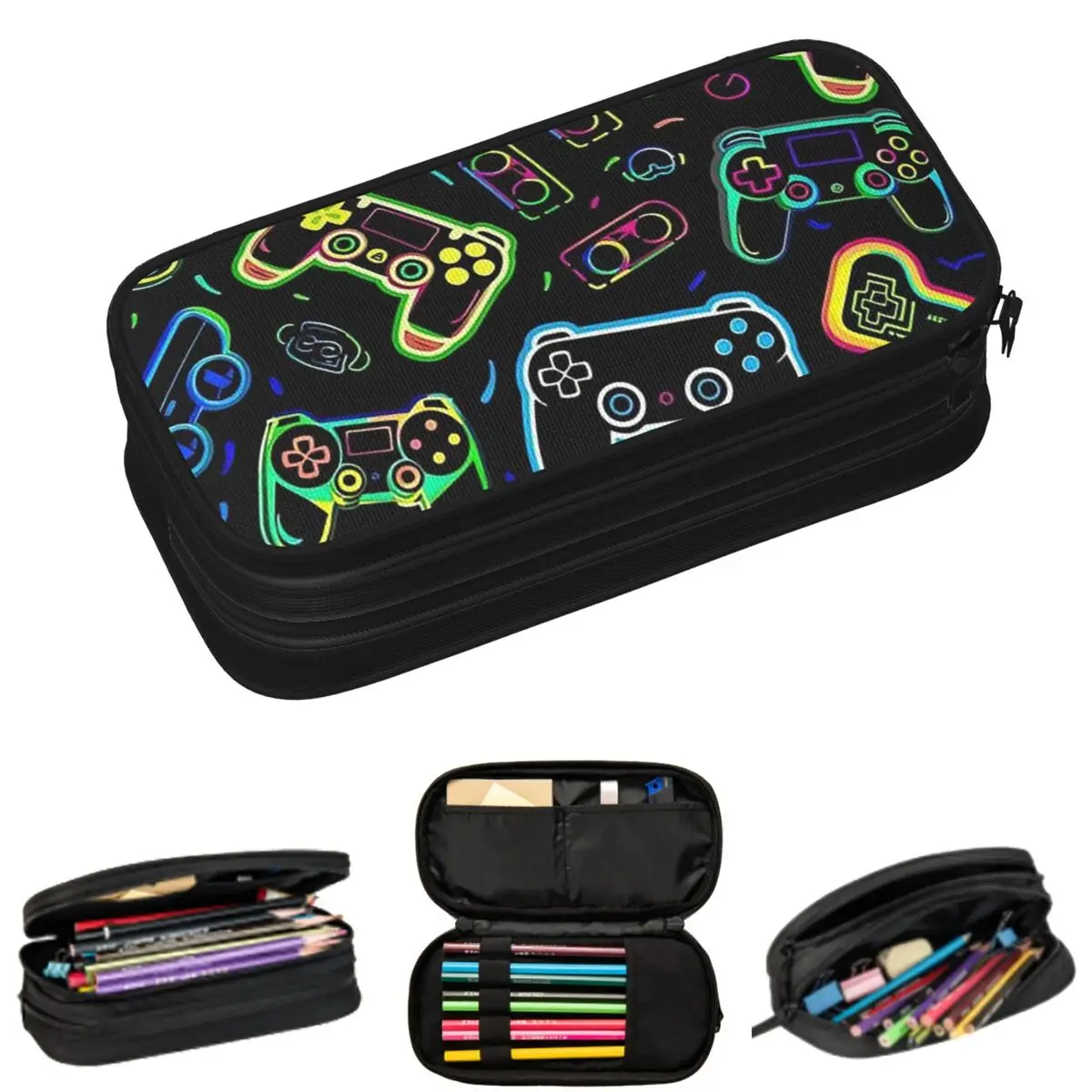 

Neon Gaming Console Pattern Pencil Cases for Students Gifts Pen Box Pencil Bag Large Storage Pencil Pouch