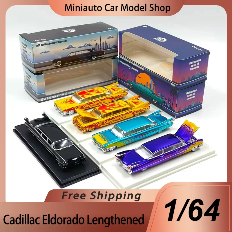 

New Mechanic 1:64 1959 Cadillac Eldorado Lengthened Diecast Model Multi-Color Options With Flames Livery Classic Car Toys Gift