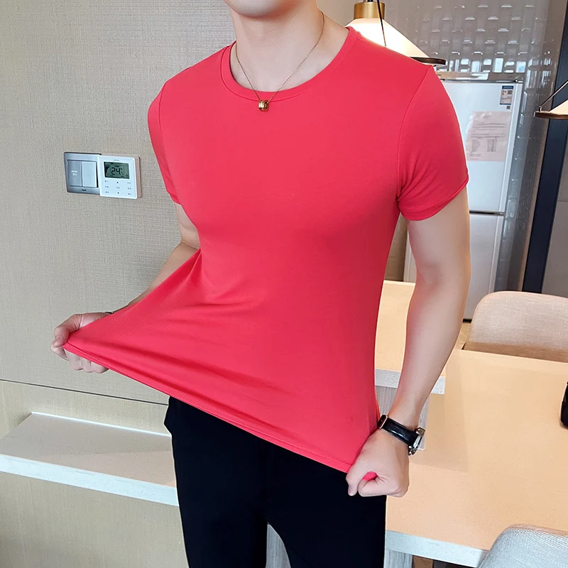 Summer High Quality Solid Slim Fit Short Sleeve T-Shirts Men O-Neck Casual Skinny Tee Shirt Man Sports Fitness Cotton T-Shirts