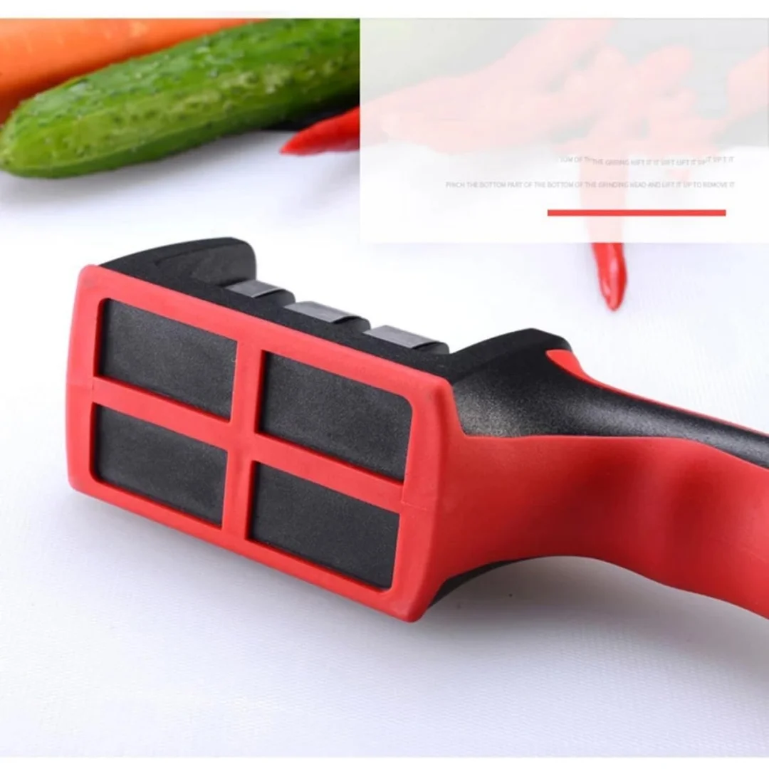 3-in-1 Manual Knife Sharpener - Ergonomic Grip Kitchen Sharpening Tool, Restore Blades for Knives, Scissors & Kitchen Cutlery