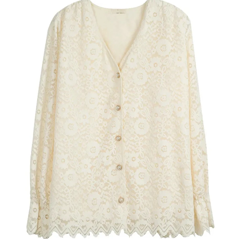 เสื้อลูกไม้ทรงหลวมไซส์ใหญ่พิเศษ 5XL สำหรับผู้หญิง น้ำหนัก 120 กก. คอวี ผ้าสีพื้น เสื้อผู้หญิงทรงโอเวอร์ไซส์