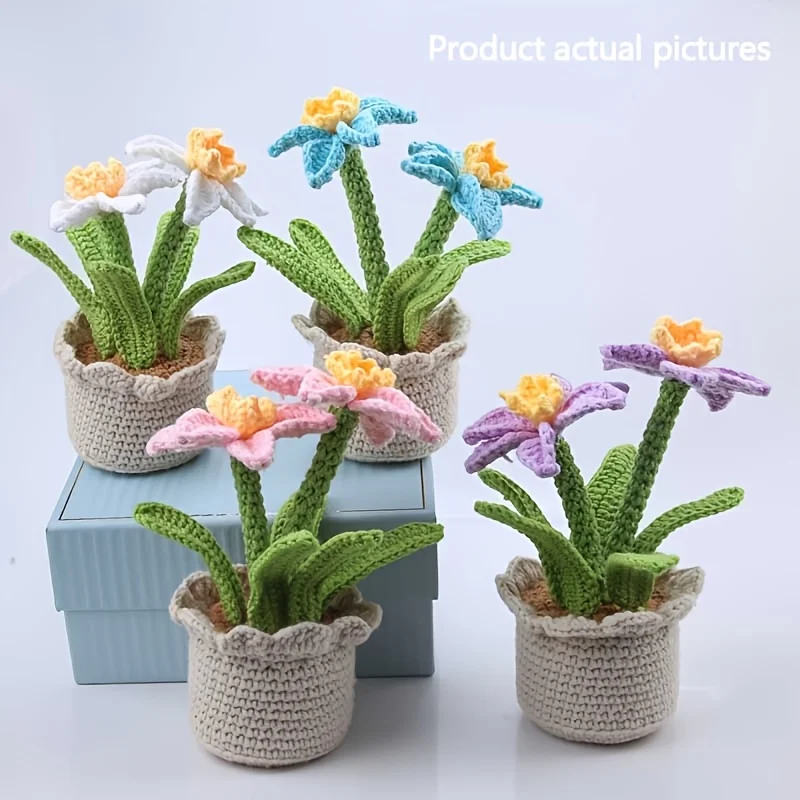 1 Stück gehäkelte Wollblume für den Außenbereich, ewige Blume, kreatives Geschenk, Ornament, Topfpflanze, Heimdekoration, handgewebte Topfpflanze