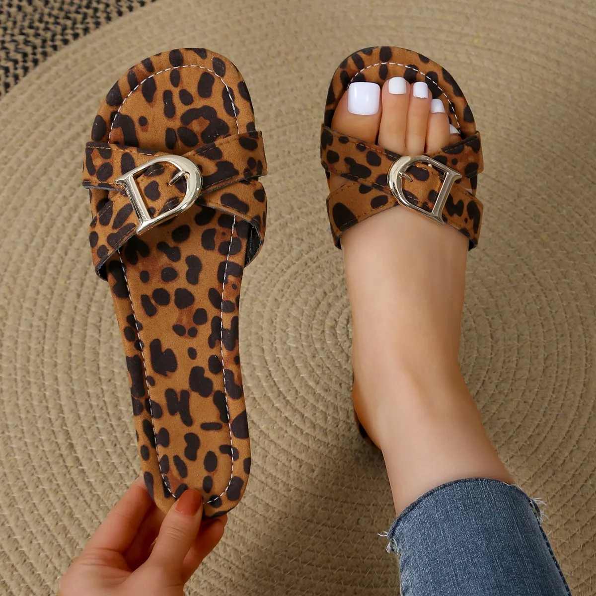 Zapatillas planas informales para Mujer, Zapatos con estampado De leopardo, sandalias De verano, 2024