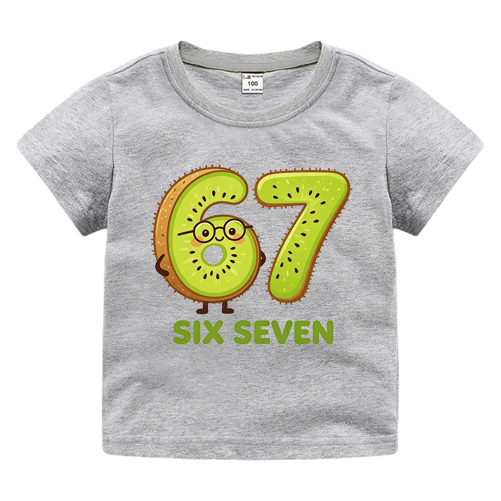 Stylish Fruit Design Funny Six Seven 67 Letter Print Boys Girls Kids Summer Comfortable Short Sleeve Tops