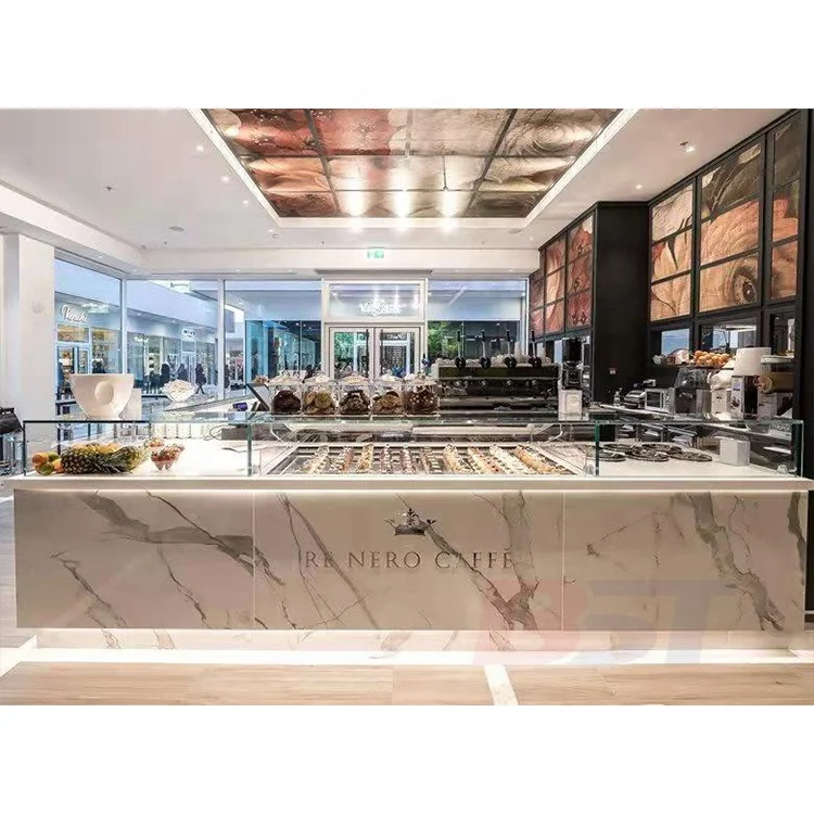 High End Design Cafe Glossy Marble Top bar Counter Design