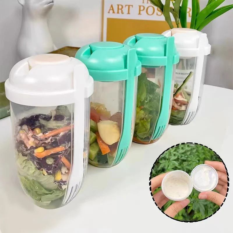 Tragbare Frühstückstassen Müsli Nuss Joghurt Salat Tasse Behälter Set mit Gabel Sauce Tasse Flasche Lebensmittelaufbewahrung Bento Box Lunchbox