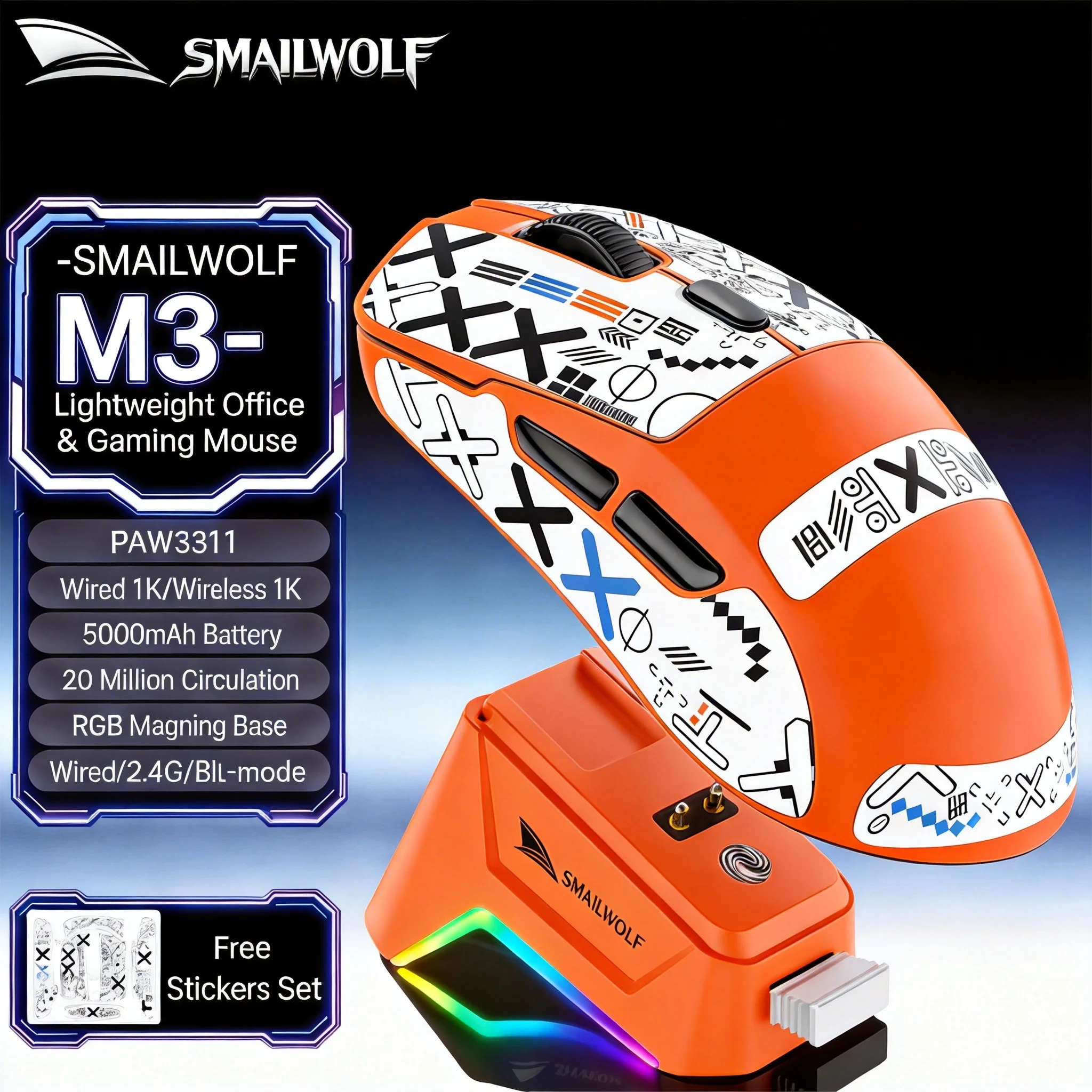 SMAILWOLF M3 PAW3311 Bluetooth wireless three-mode e-sports mouse laptop game home office small hand shooting
