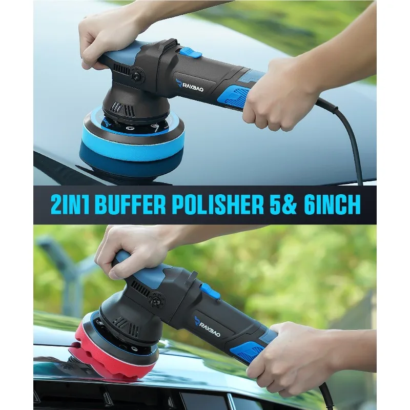 Dual Action Polisher, 900W 5/6 Inch Random Orbital Buffer Polisher, 6 Variable Speed 2000-6400 RPM, DA Polisher with 6 Polishing