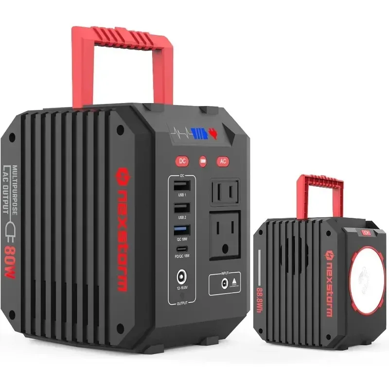 

Портативная электростанция, 88,8 Вт·ч, компактный генератор, супертихий, резервный литиевый аккумулятор с розеткой переменного тока 110 В/80 Вт, USB и QC3.0