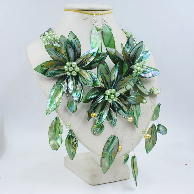 Beauty 2025 Green African Shell Beads Flower Necklace For Wedding 20