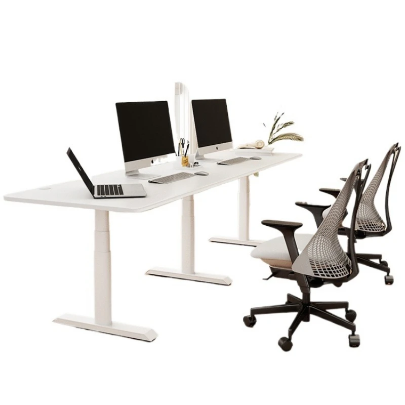 

Овальный удлиненный двойной стол для киберспорта, 3-моторный электрический подъемный стол, настольный подъемный стол президента