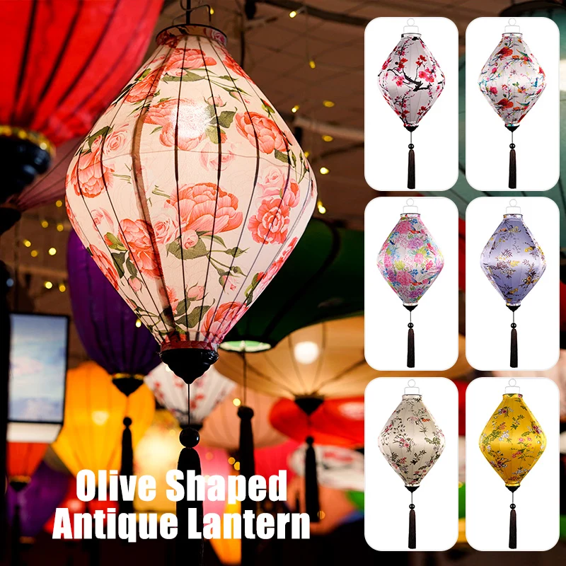 12/14inch Retro Chinese Floral Pattern Silk Lantern Vietnam Mid-autumn Lantern Oriental Palace Lanterns Festival Party Decor