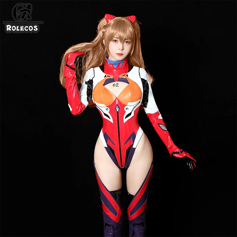 

ROLECOS Anime Asuka Cosplay Costume Asuka Langley Soryu Cosplay Costume Sexy Jumpsuit Women Bodysuit Halloween Headwear