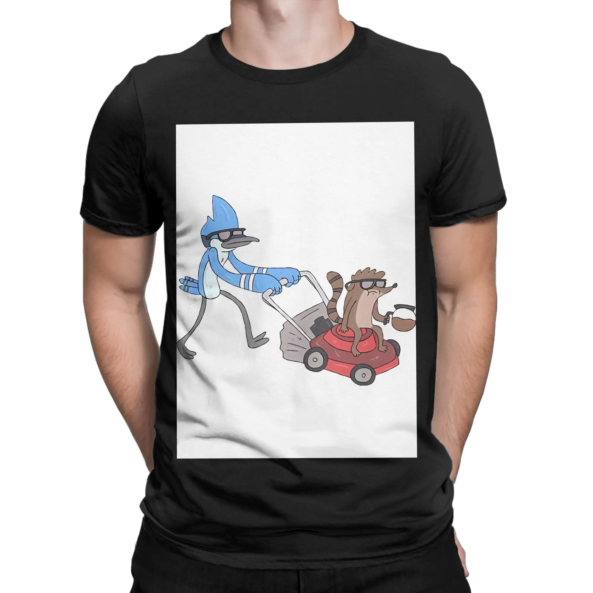 rRegular Show Coffee Mower Novelty 100% Cotton T-Shirt rRegular Show Tops Tees For Men