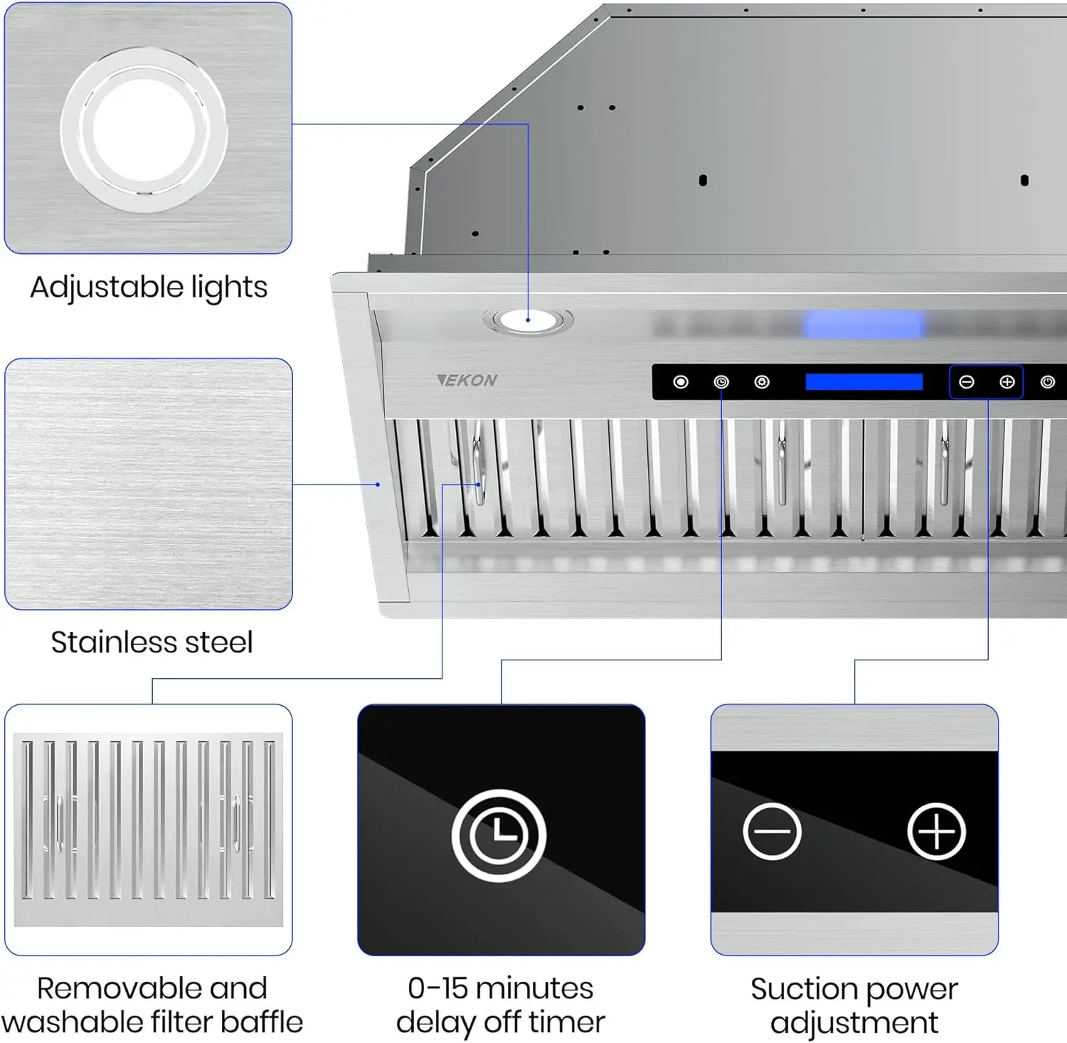 Range Hood Insert, Ducted/Ductless Convertible Built-in Range Hood with Remote/4-Speed