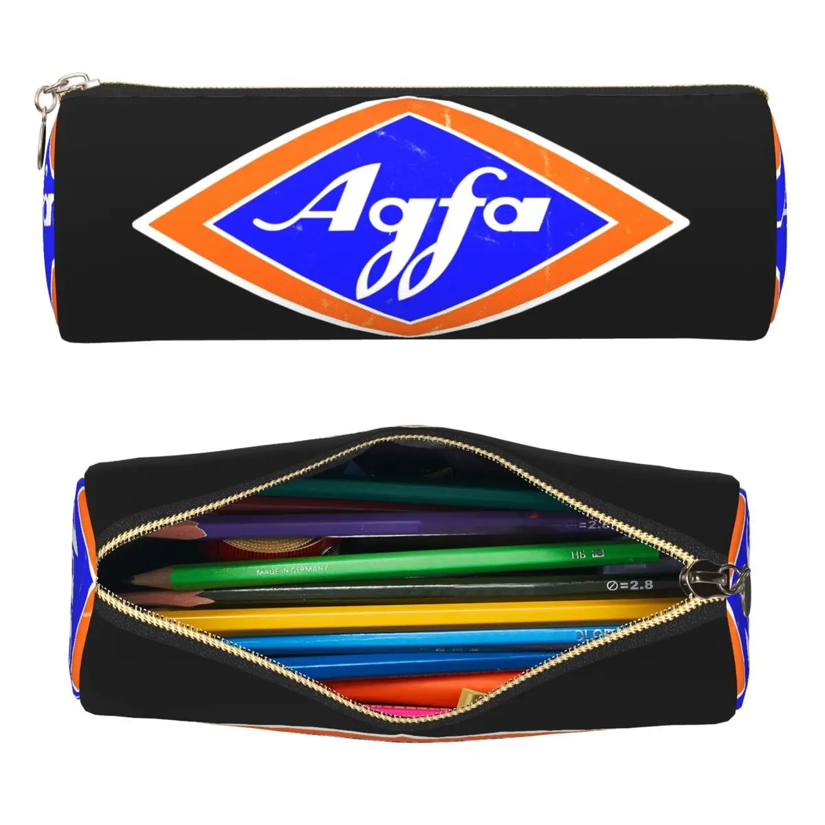 Estuche para lápices con logotipo de película Agfa retro de los años 60, soporte para bolígrafos, caja cilíndrica para bolígrafos, bolsa para lápices para estudiantes, suministros de papelería
