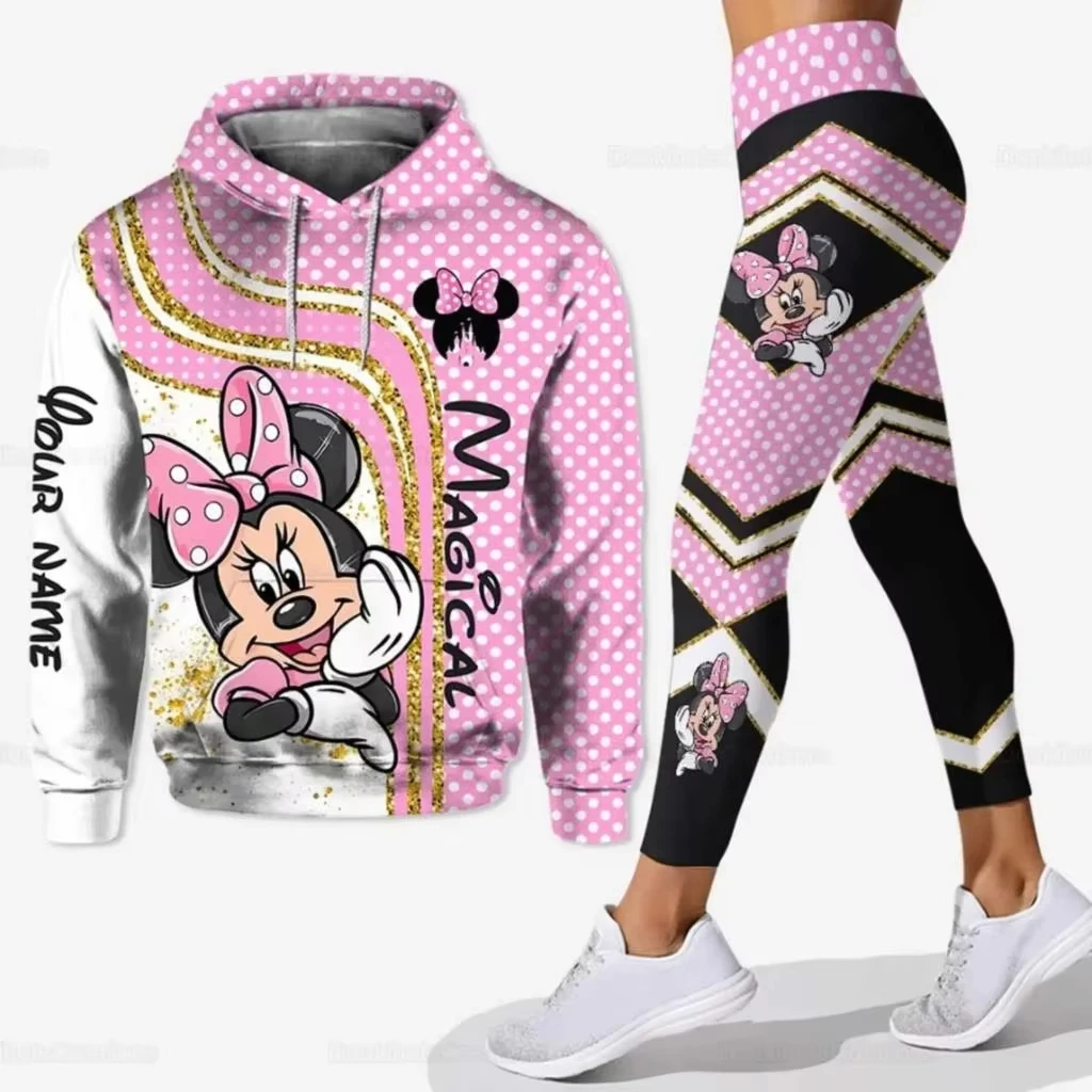 Conjunto deportivo 3D para mujer, pantalones de Yoga, conjunto deportivo de Yoga de Disney, ropa deportiva de moda esencial con capucha de fieltro y2k, novedad de 2024