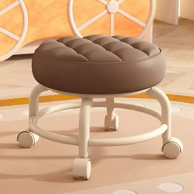 Multifunctional 360 Degree Rotating Rolling Stool PU Leather Heavy Duty Seat Waterproof Round Stool With Wheels Practical Chair