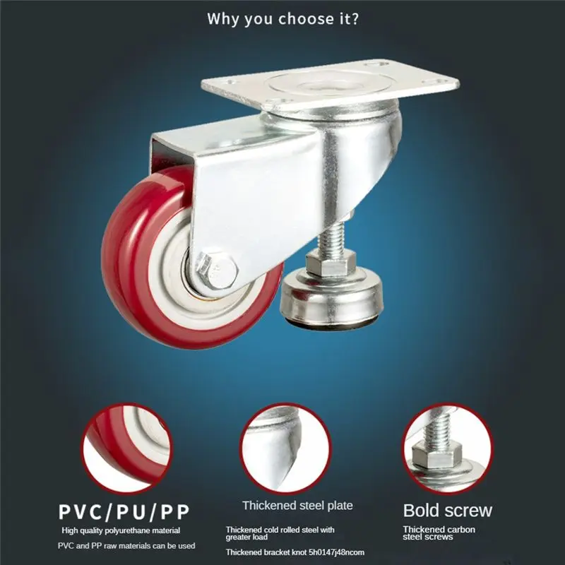 A69E2 Inch Leveling Plate Caster Wheels With Adjustable Anti-Vibration Leveling Foot Pad Heavy Duty Casters Easy Install Easy To