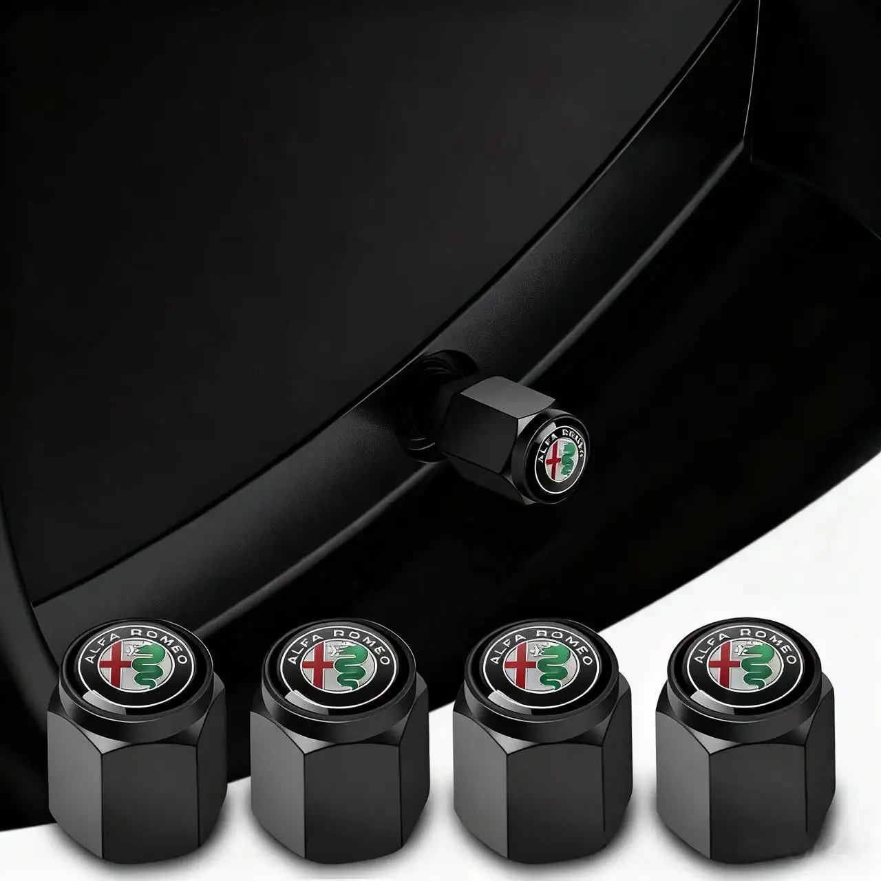 

4pcs car tire valve replacement cover dust accessories modification logo for Alfa Romeo Giulia Stelvio Giulietta 156 159 147