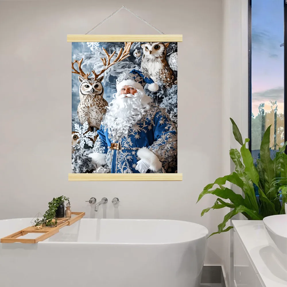 عيد الميلاد شنقا الصلبة الخشب التمرير قماش الفن الأحمر سانتا كلوز الرنة طباعة جدار لغرفة المعيشة غرفة نوم عطلة الديكور